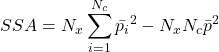 \begin{equation*} SSA=N_x\sum_{i=1}^{N_c}\bar{p_i}^2-N_xN_c\bar{p}^2 \end{equation*}