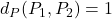 d_P(P_1,P_2)=1