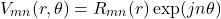 \begin{equation*}V_{mn}(r,\theta) = R_{mn}(r)\exp(jn\theta)\end{equation*}