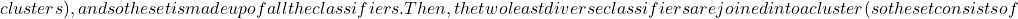 clusters), and so the set is made up of all the classifiers. Then, the two least diverse classifiers are joined into a cluster (so the set consists of