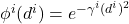 \phi^i(d^i)=e^{-\gamma^i(d^i)^2}