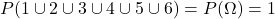 P(1\cup 2\cup 3\cup 4\cup 5\cup 6)=P(\Omega)=1